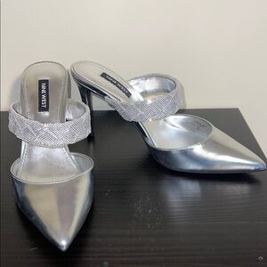 Nine West Metallic Silver Heels